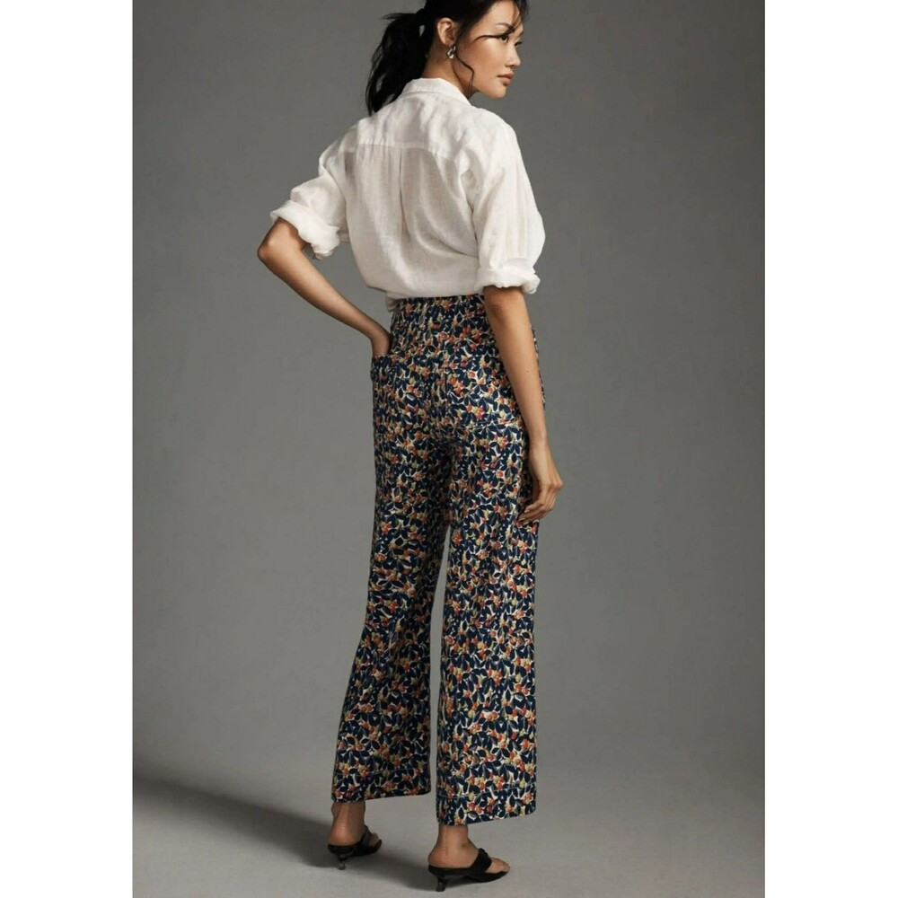 MAEVE Anthropologie Olive Leaves Colette Crop Wide Leg Pants sz. 31 Fit sz. M - Picture 5 of 11
